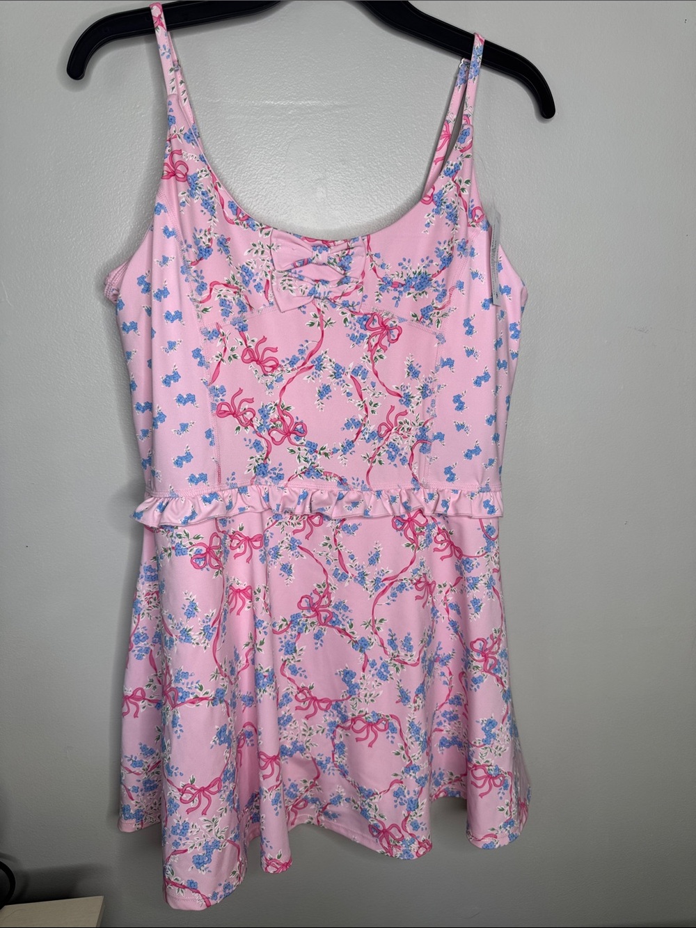 Shabby Chic Pink Floral Ruffle Sundress with Blue Accents